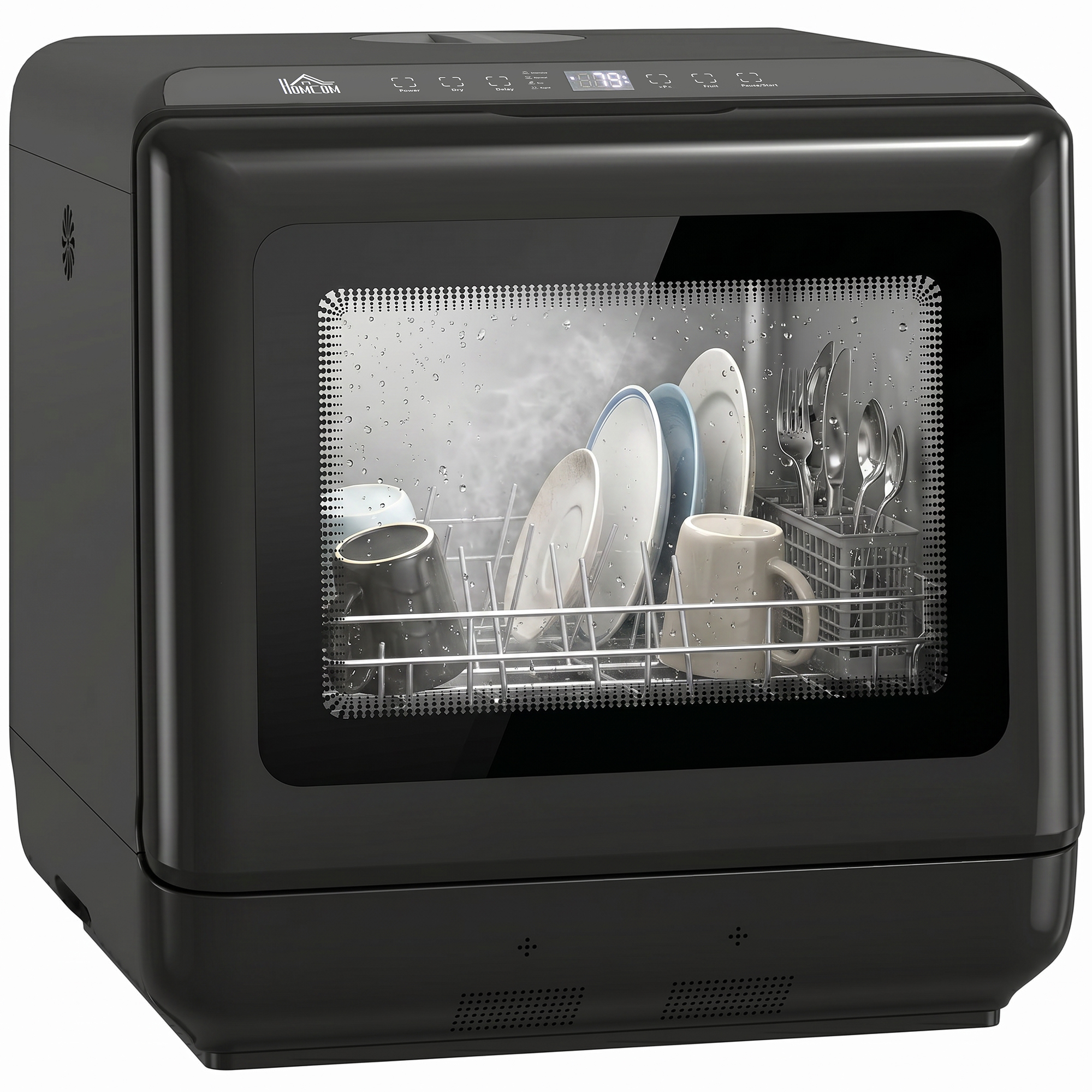 Tischgeschirrspüler Mit Integriertem 6-liter-wassertank, 5 Programme, 4 Gedecke, Led-display, Schwarz