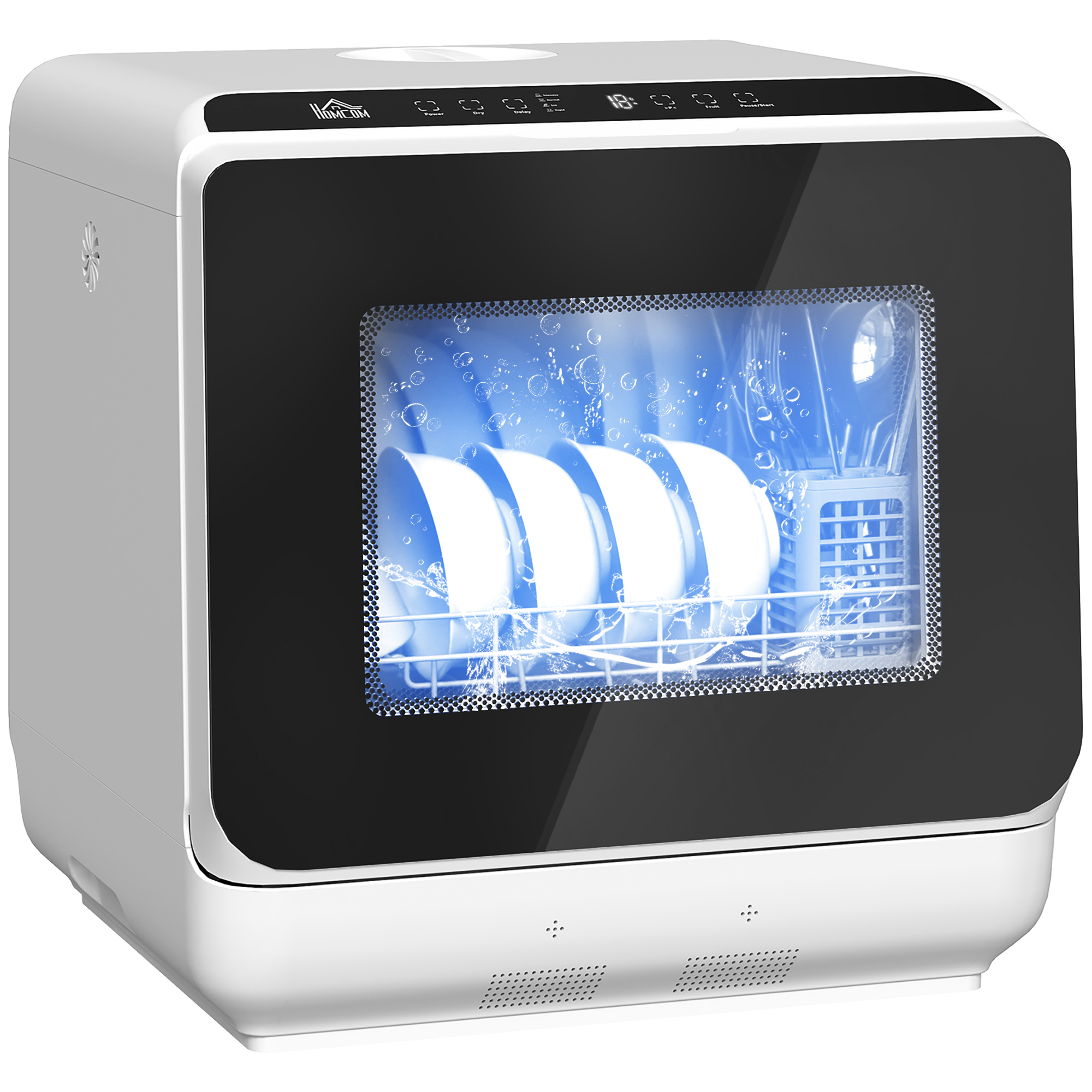 Tischgeschirrspüler Mini, 6 L Tank, 5 Programme, Led, Trocknungsfunktion, 4 Gedecke, Weiß