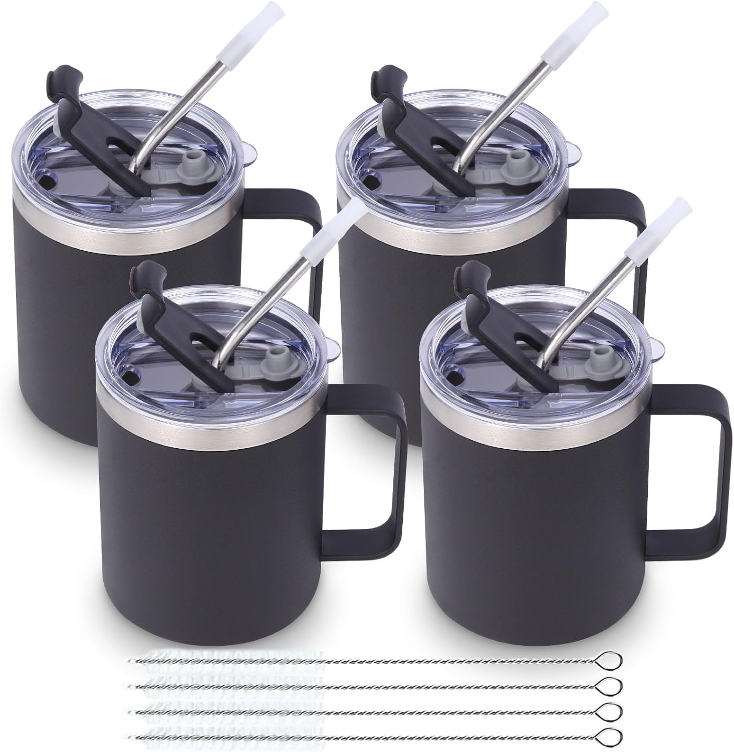 Isolierbecher – 4er-set – Edelstahl – Doppelwandig – Mit Strohhalm Und Deckel – 355 Ml