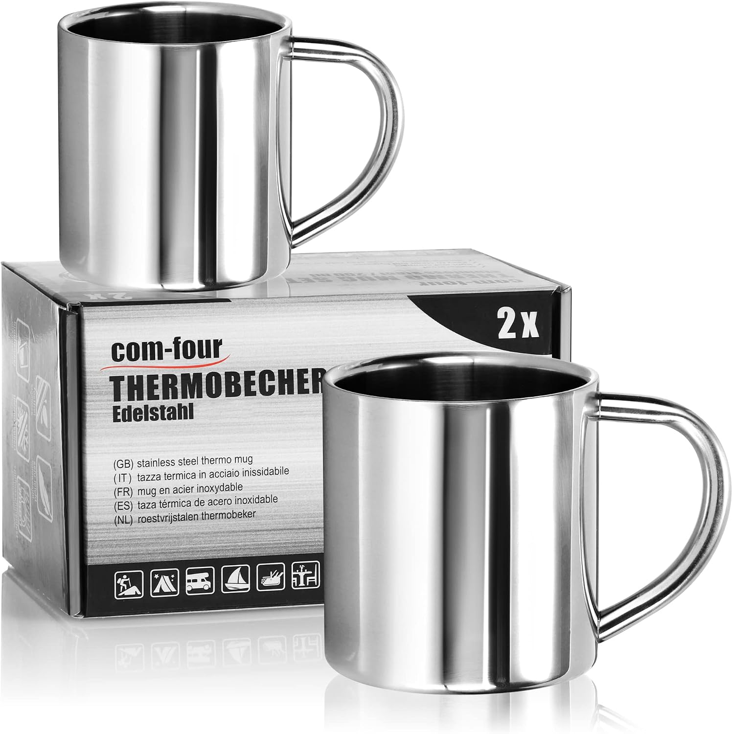 Isolierbecher – 2er-set – Edelstahl – Doppelwandig – Camping & Reisen – 220 Ml Silber