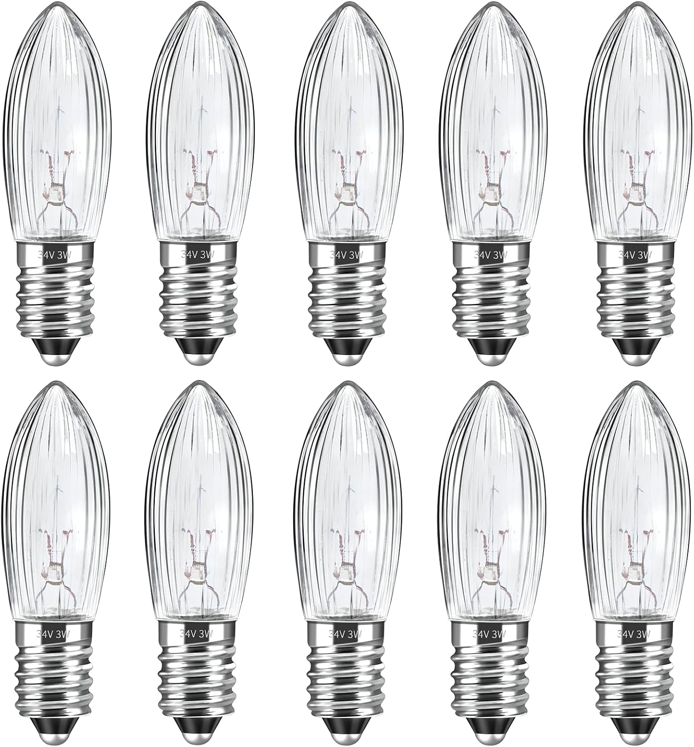 Packung Mit 10 E10 34v 3w Warmweißen Glühbirnen, Schraubsockel Für Lichterketten Und Dekorationen