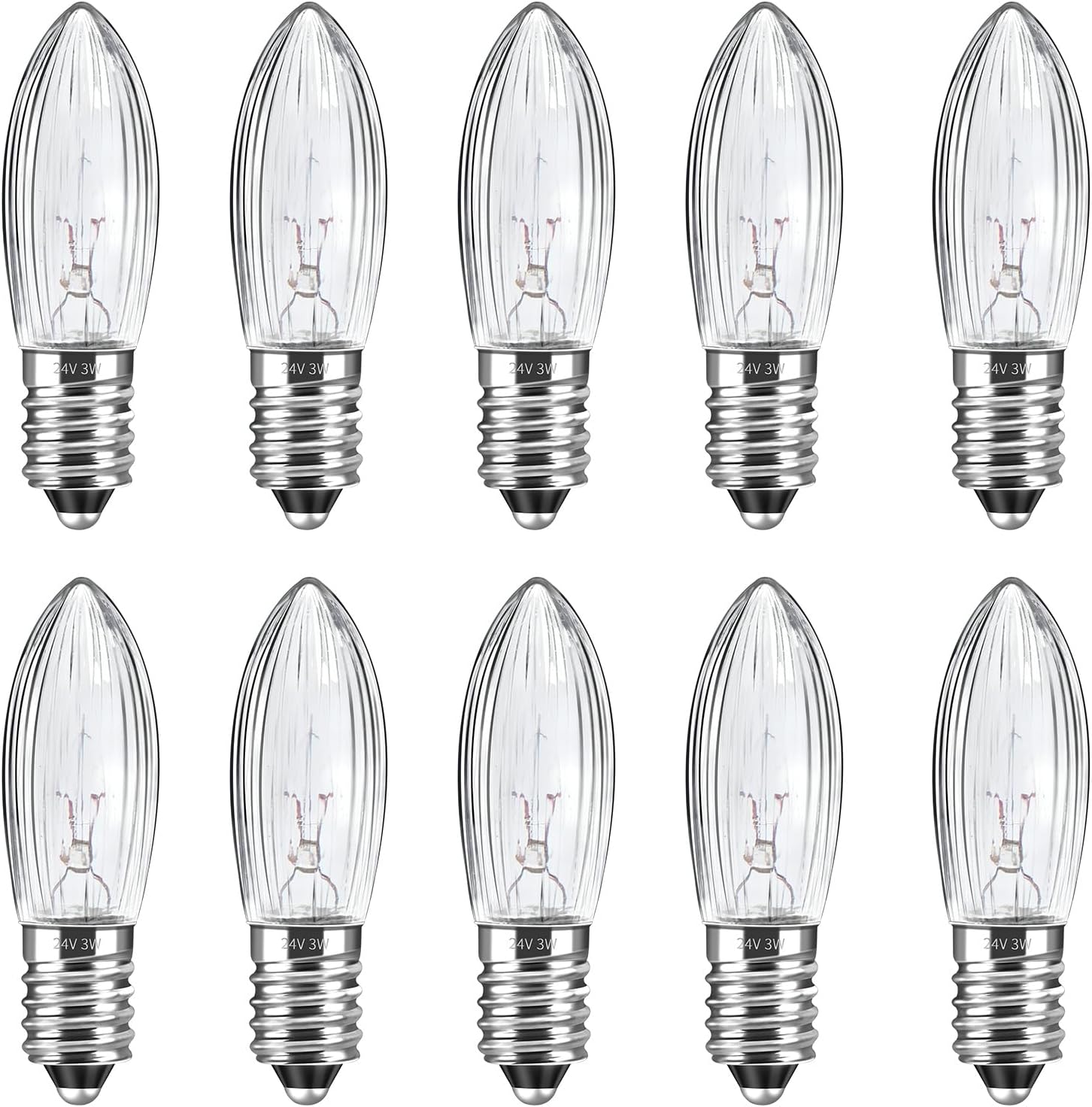 Packung Mit 10 E10 24v 3w Warmweißen Glühbirnen, Schraubsockel Für Weihnachtsbeleuchtung Und Dekorationen