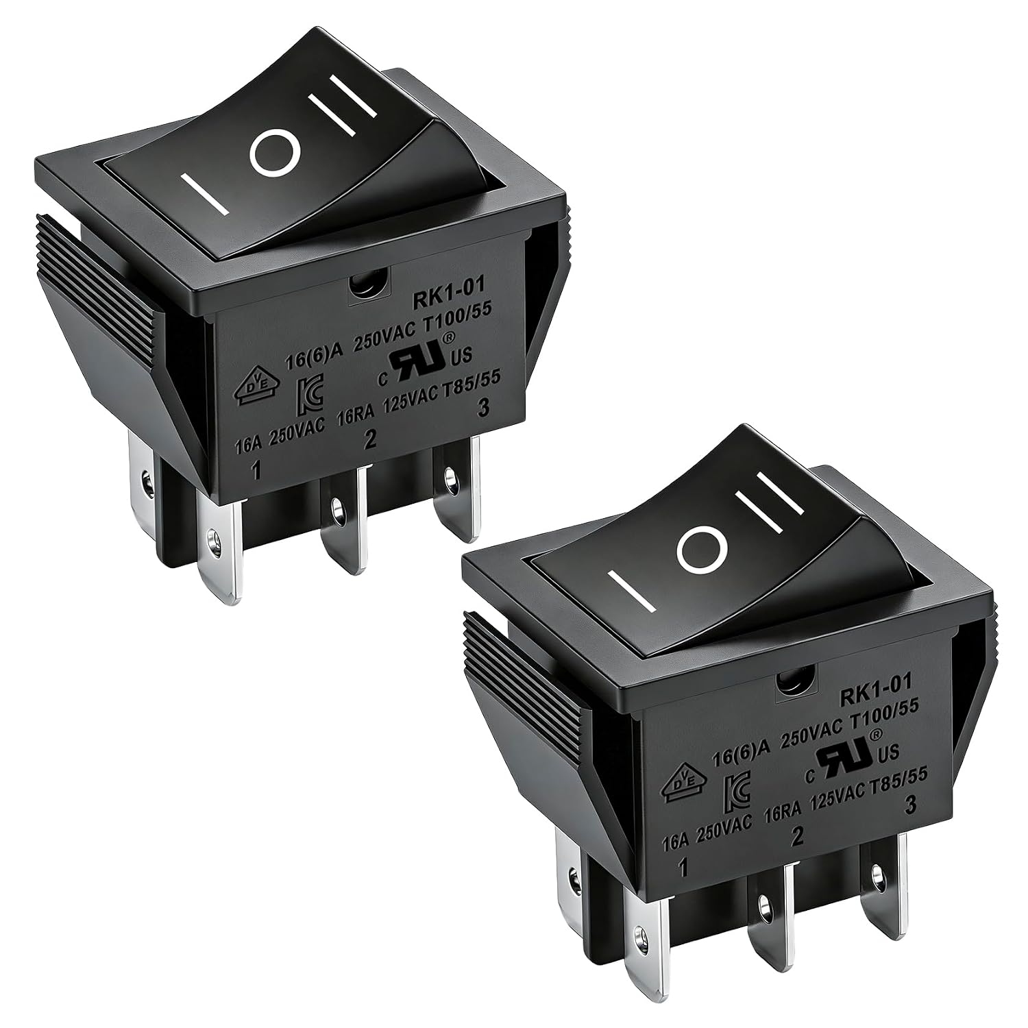 Schwarzer Dpdt-wippschalter Ein-aus-ein 16a 250v, 2er-pack Für Schaltschränke Und Heimwerkerprojekte