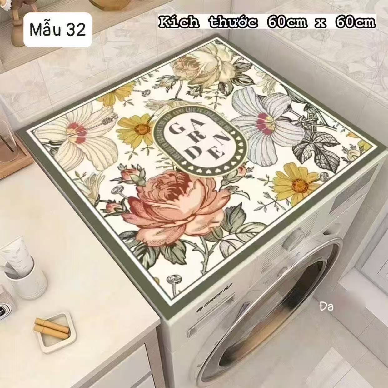 Anti-staub-hülle Aus Kieselgur Für Waschmaschine - Saugfähige Und Isolierende Matte Für Kühlschrank, Nachttisch Und Mikrowelle - Modell Blühende Blumen (60x60 Cm)-lsw