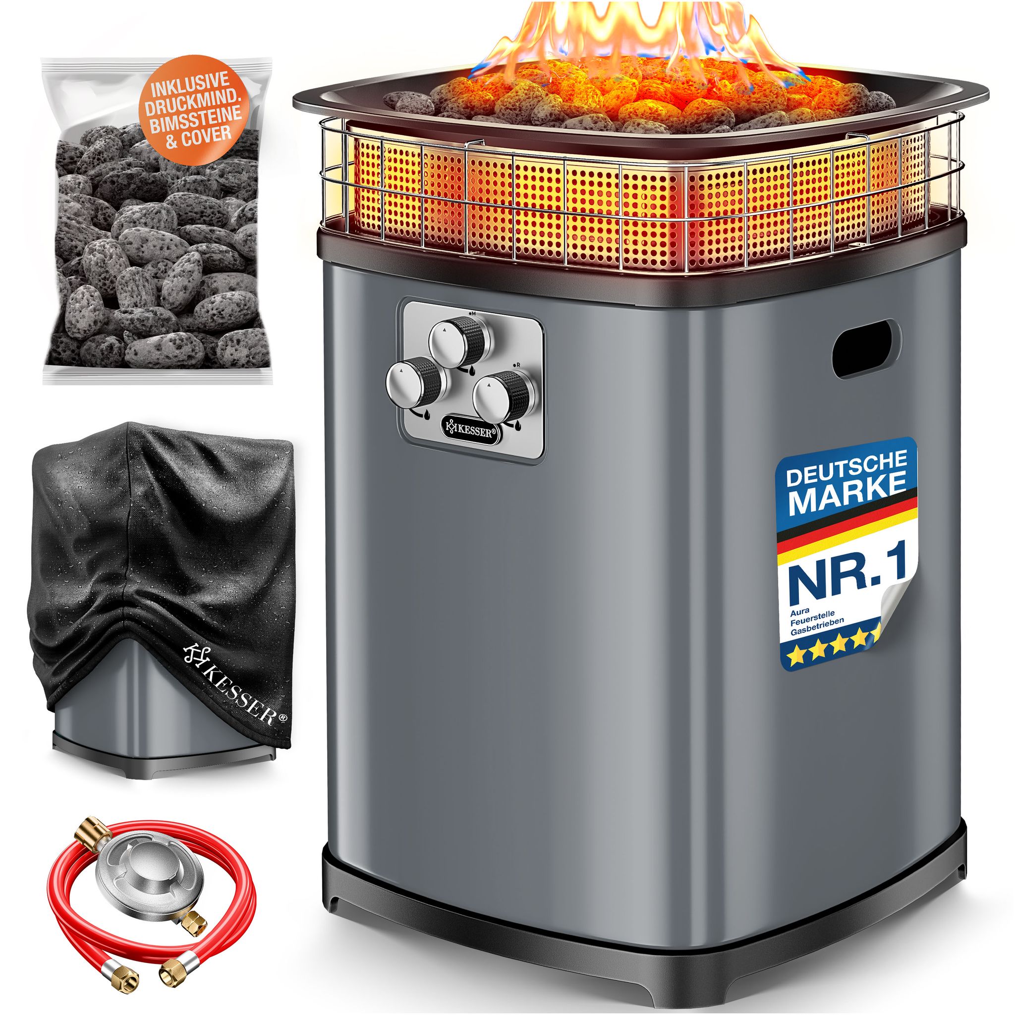 Kesser® Gas-feuerstelle Aura, 18 Kw, 360° Wärmeverteilung, Ip54 - Anthrazit, Classic