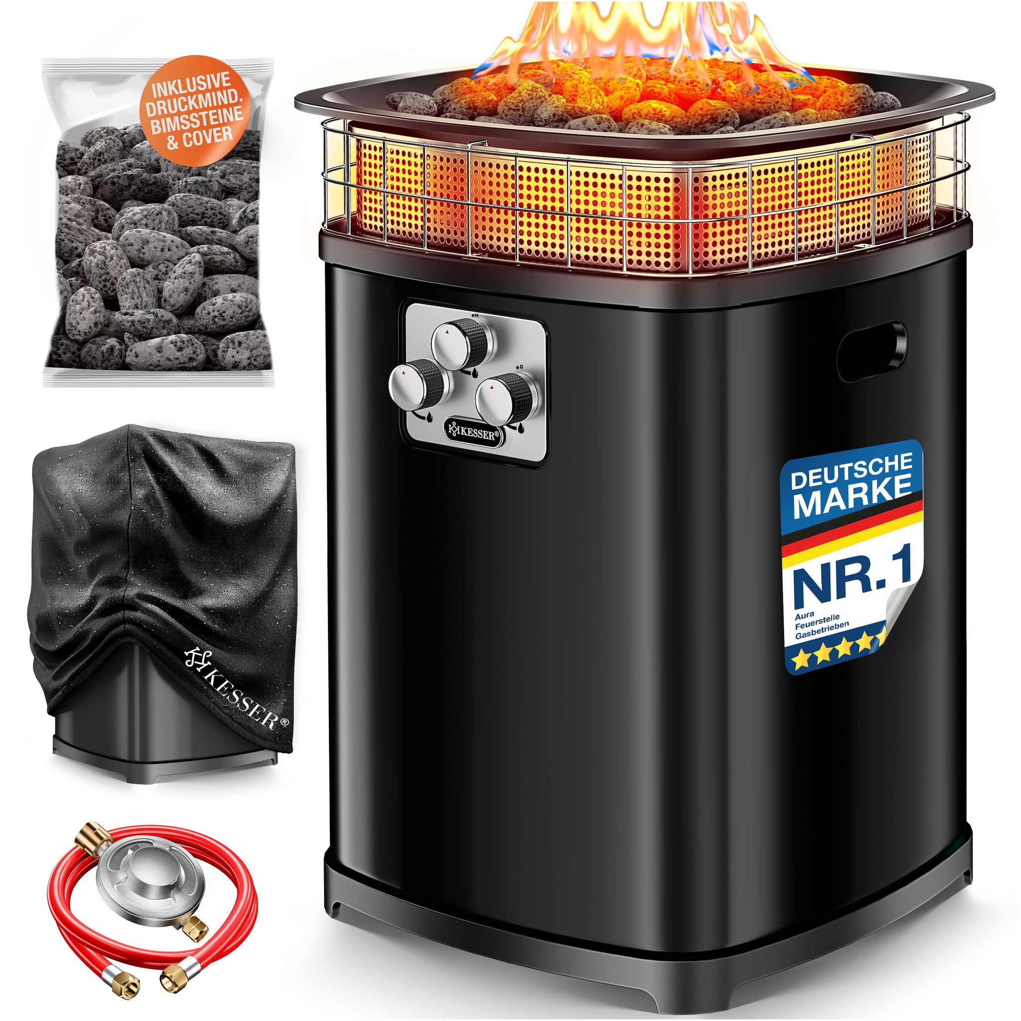 Kesser® Gas-feuerstelle Aura, 18 Kw, 360° Wärmeverteilung, Ip54 - Schwarz, Classic