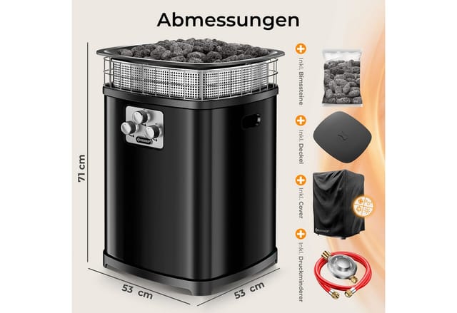 Kesser® Gas-feuerstelle Aura, 18 Kw, 360° Wärmeverteilung, Ip54 - Schwarz, Inkl. Cover