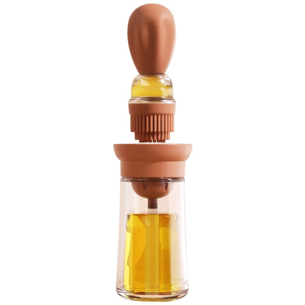 Glasflasche Für Olivenöl, 2-in-1-küchenflasche Mit Reinigungsbürste, Auch Geeignet Für Essig, Soßen, Grillen, Braten Usw., Rot, 64,5 Mm X 180 Mm