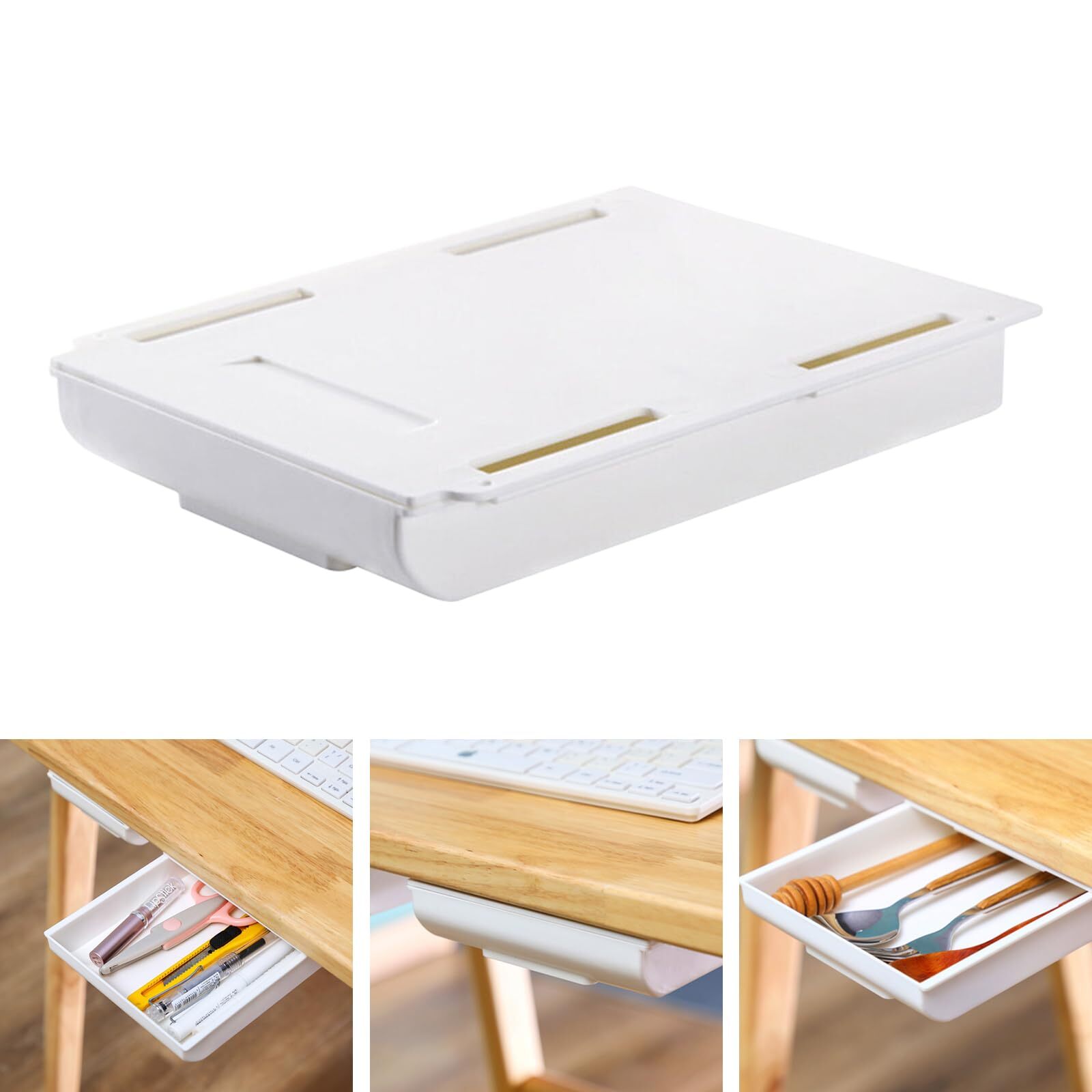 Schublade Für Unter Den Schreibtisch, Selbstklebende Aufbewahrungsschubladen, Organizer-aufbewahrungsbox, Selbstklebend, Verdeckt, Weiß, Für Zuhause, 25,5 × 20 × 4,2 Cm