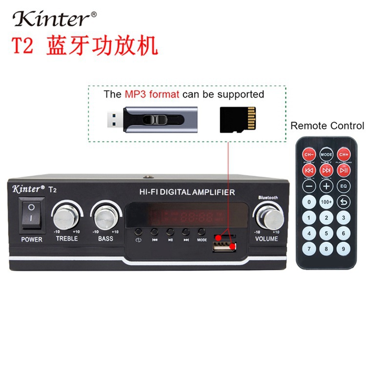 Kinter T2 Desktop-mp3-verstärker (usb-stick, Speicherkarte, 12 V/ac 90–240 V) – Kinter T2 Mini-verstärker (europäischer Standard 100–220 V)