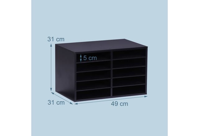 Relaxdays Dokumentenablage Bambus, Din A4, 10 Fächer, Büro, Hxbxt: 31 X 49 X 31 Cm, Schreibtisch Organizer, Schwarz