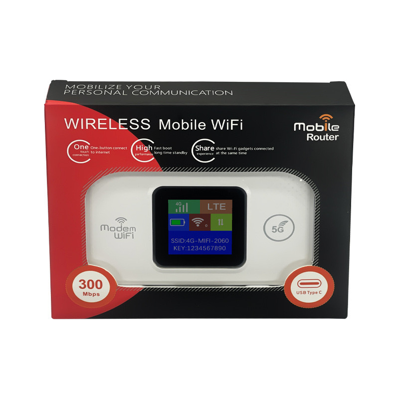 Tragbarer 4g-wlan-router Mit Usb-c-anschluss, Farbdisplay, 3000 Mbit/s Geschwindigkeit Und Sim-kartensteckplatz – Mf9se Weiß