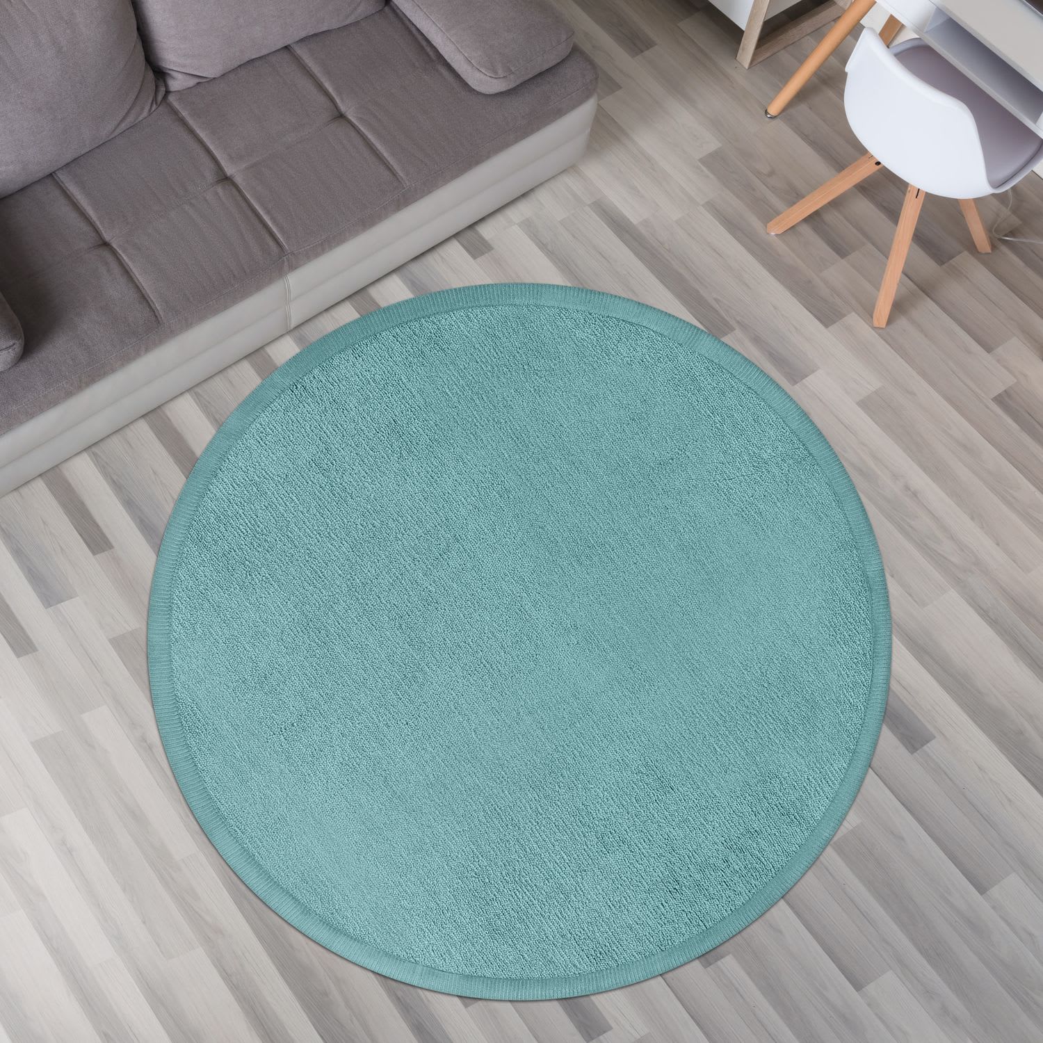 Krabbelmatte Babyzimmer Teppich Spielmatte Kinder Unifarben Rutschfest Flauschig 80 Cm X 80 Cm X 24 Mm Blau Rund