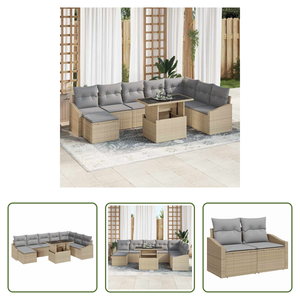 Terrassensofa - Sofa Set Mit Kissen 9 Pcs Beige Und Hellgrau Poly-rattan