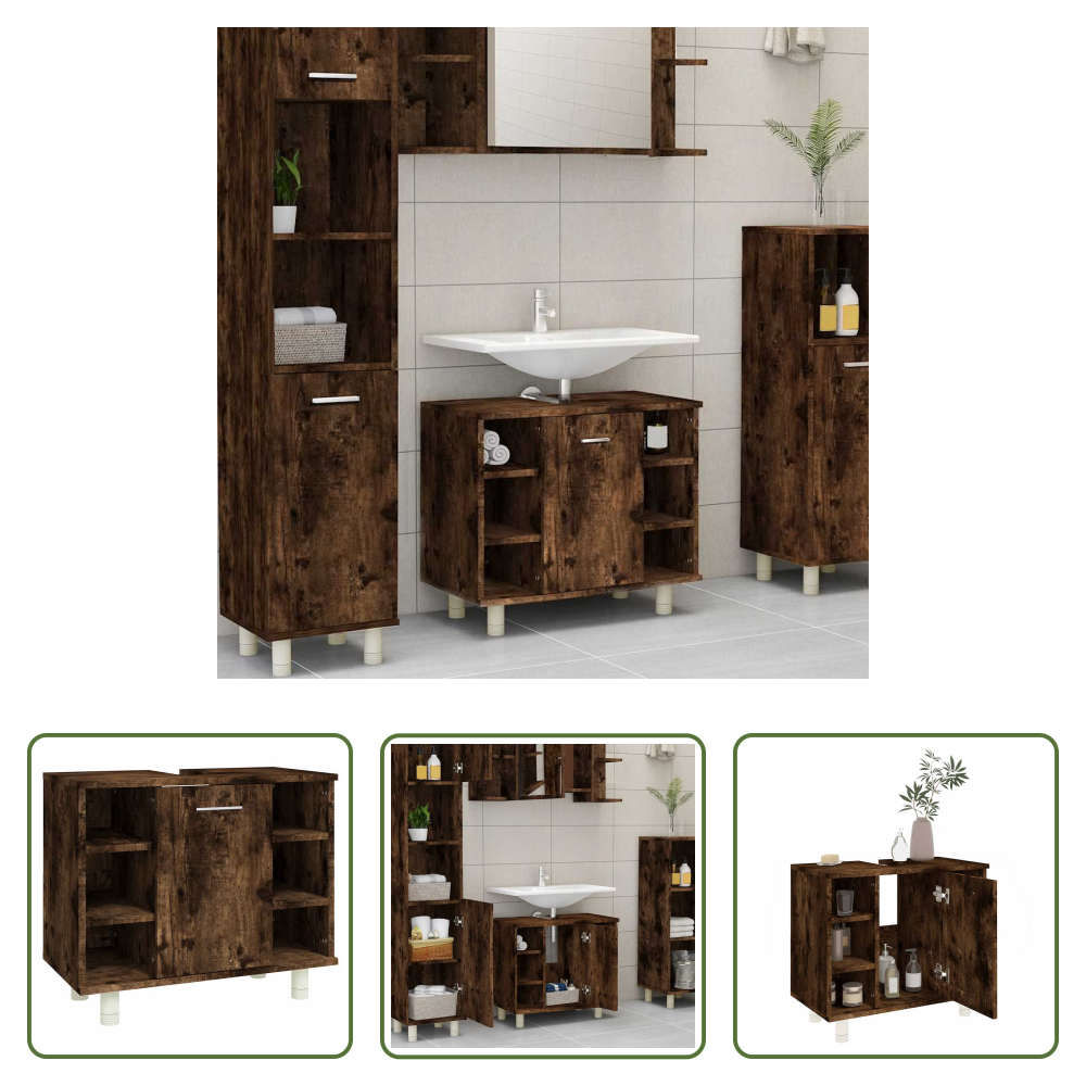Holzschrank - Badschrank Räuchereiche 60x32x53,5 Cm Holzwerkstoff