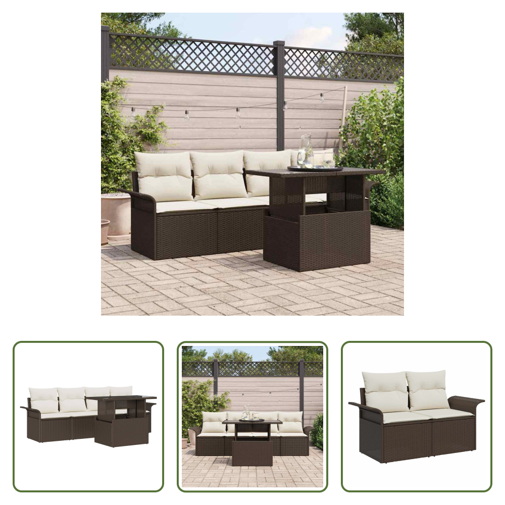 Vidaxl Modulares Sofa - Gartensofa-set Mit Kissen Mit Speicher 5 Pcs Braun Poly Rattan