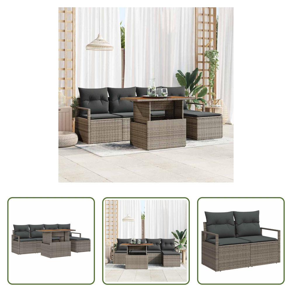 Vidaxl Poly Rattan - Garten-sofa-set Mit Speicher 6 Pcs Grau Poly Rattan