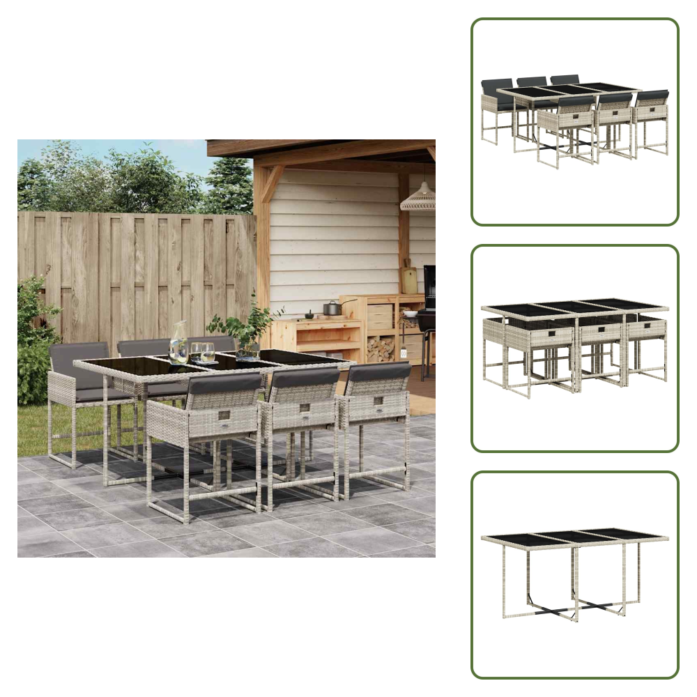 The Living Store 7-tlg. Garten-essgruppe Mit Kissen Hellgrau Poly Rattan - Gartentisch - Gartenmöbelset - Outdoor Möbel - Esstisch - Gartenlounge