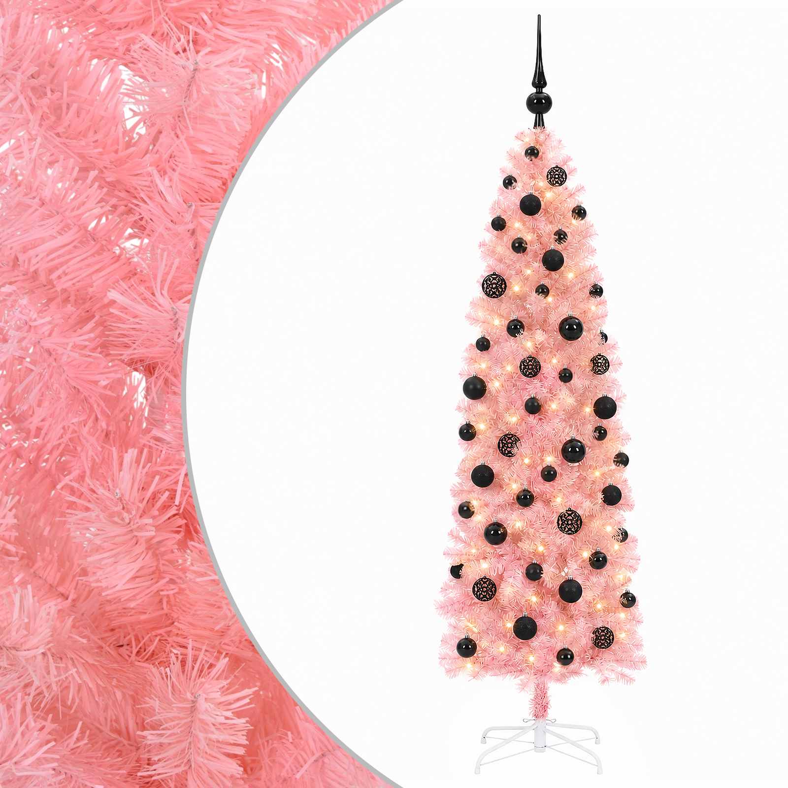 Vidaxl Artificial Slim Christmas Tree With Bauble 180 Cm 300 Leds