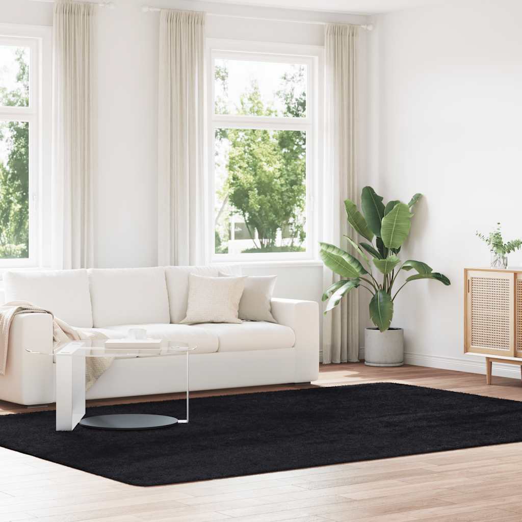 Vidaxl Teppich Shaggy Hochflor Navarra Schwarz 240x340 Cm Polyester
