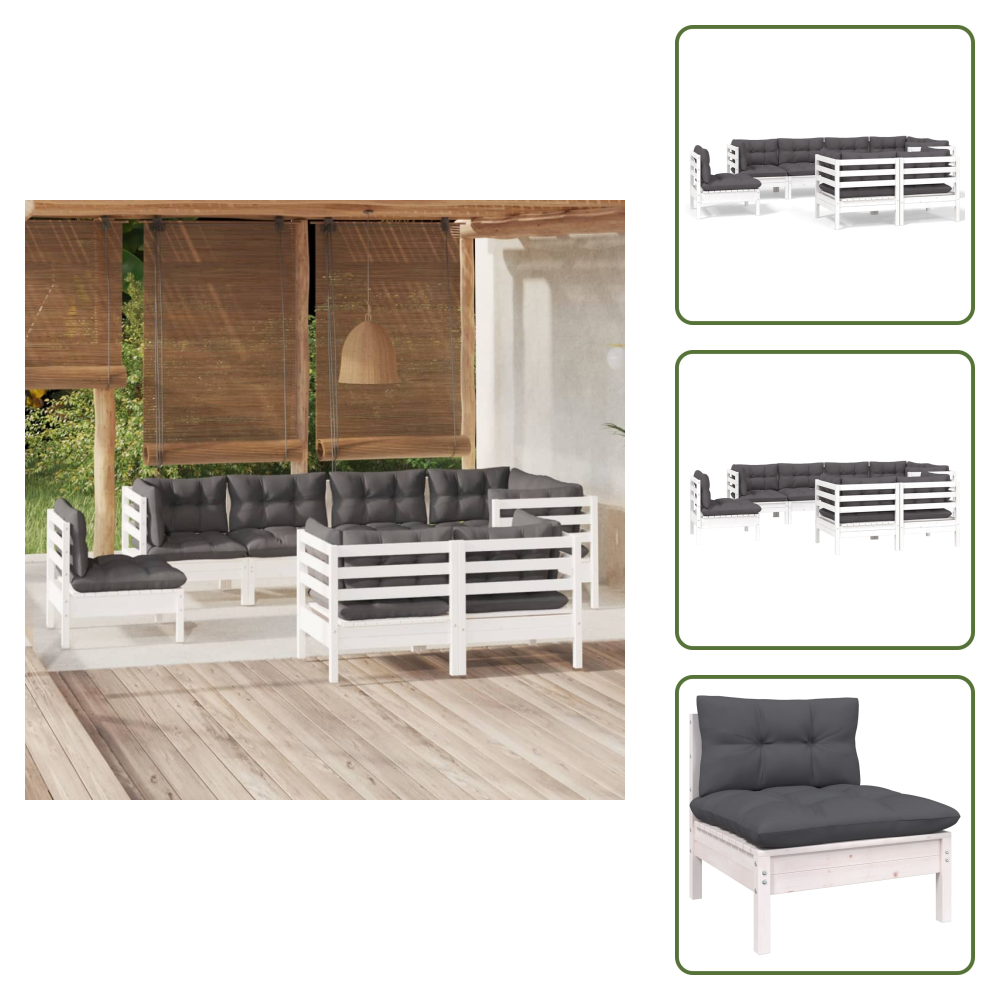 The Living Store 8-tlg. Garten-lounge-set Mit Kissen Weiß Kiefer Massivholz - Garten Lounge Set - Esszimmergarnitur - Outdoor Möbel - Rattan Gartenmöbel - Gartenmöbel Set