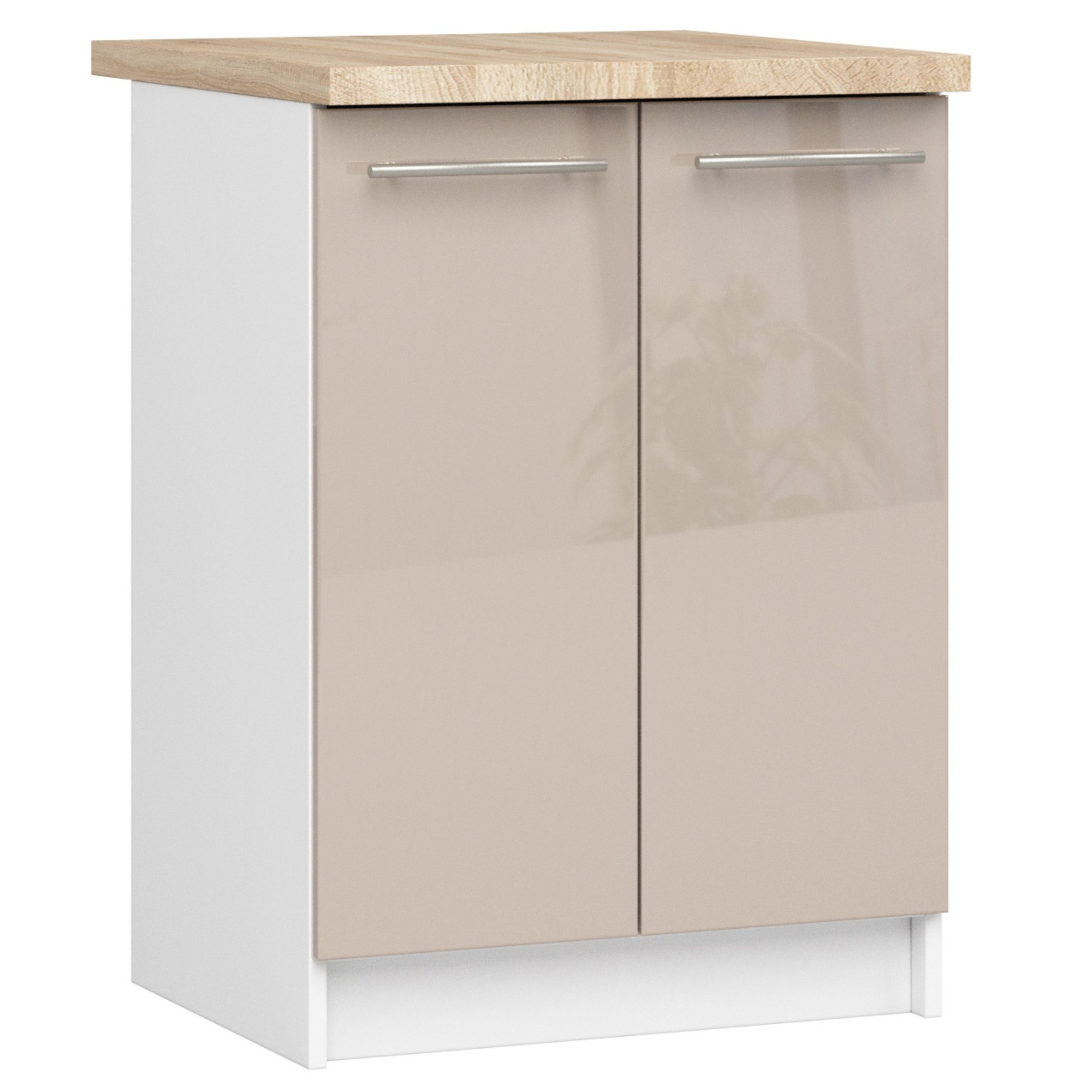 Küchenunterschrank 60 Cm Cappuccino / Weiß Hochglanz Mit Arbeitsplatte 2 Türen Kollektion Oliwia Raumhirsch