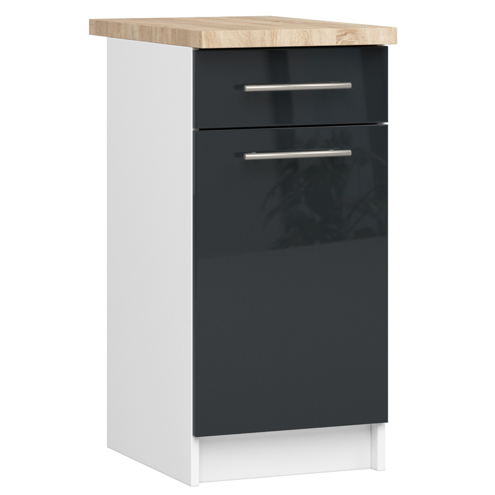 Küchenunterschrank Mit Schubladen 40 Cm Graphit Hochglanz Mit Arbeitsplatte 1 Schublade 1 Tür Kollektion Oliwia Raumhirsch