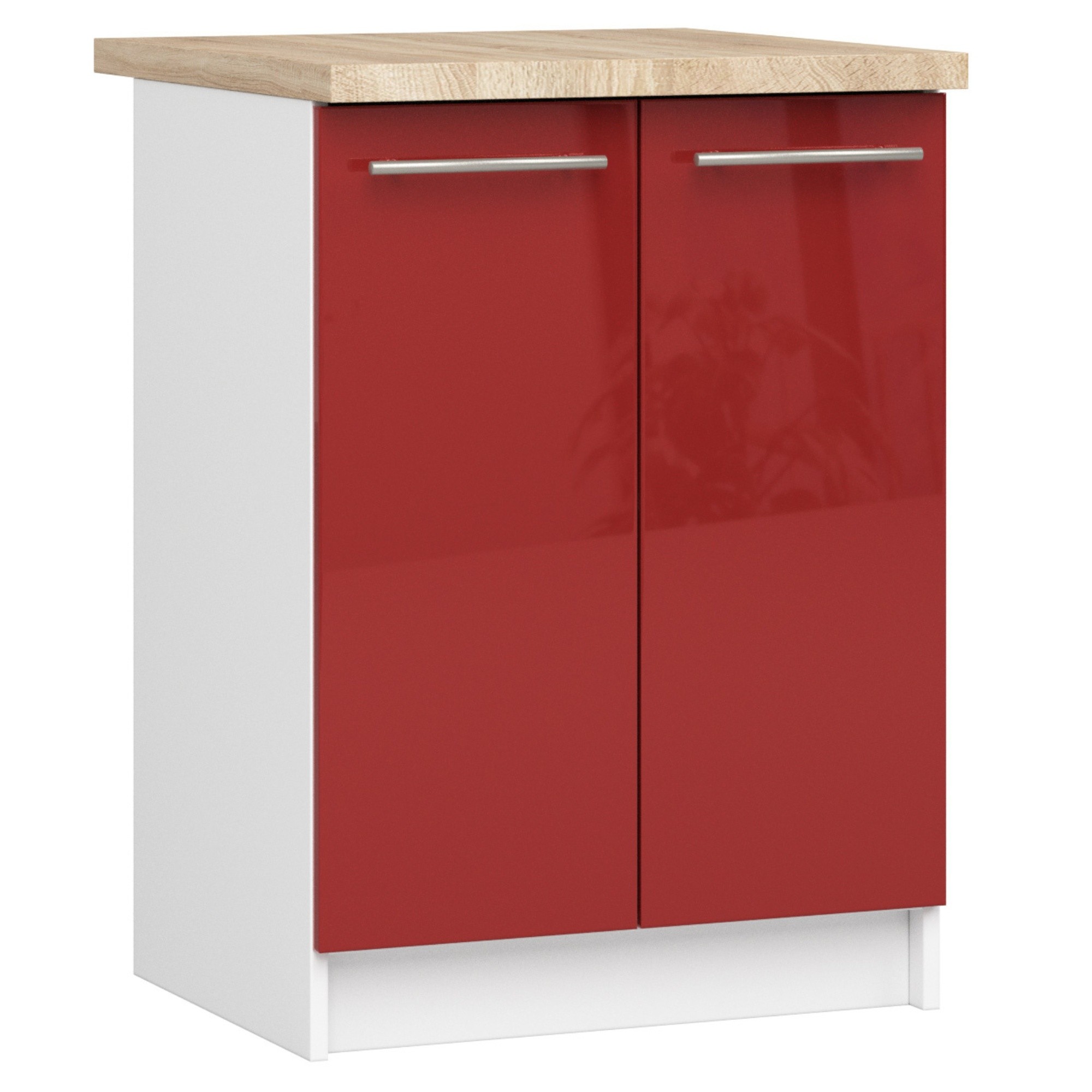 Küchenunterschrank 60 Cm Rot / Weiß / Hochglanz Mit Arbeitsplatte 2 Türen Kollektion Oliwia Raumhirsch
