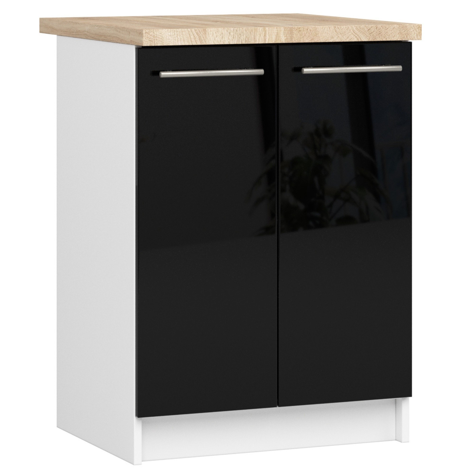 Küchenunterschrank 60 Cm Schwarz / Weiß / Hochglanz Mit Arbeitsplatte 2 Türen Kollektion Oliwia Raumhirsch