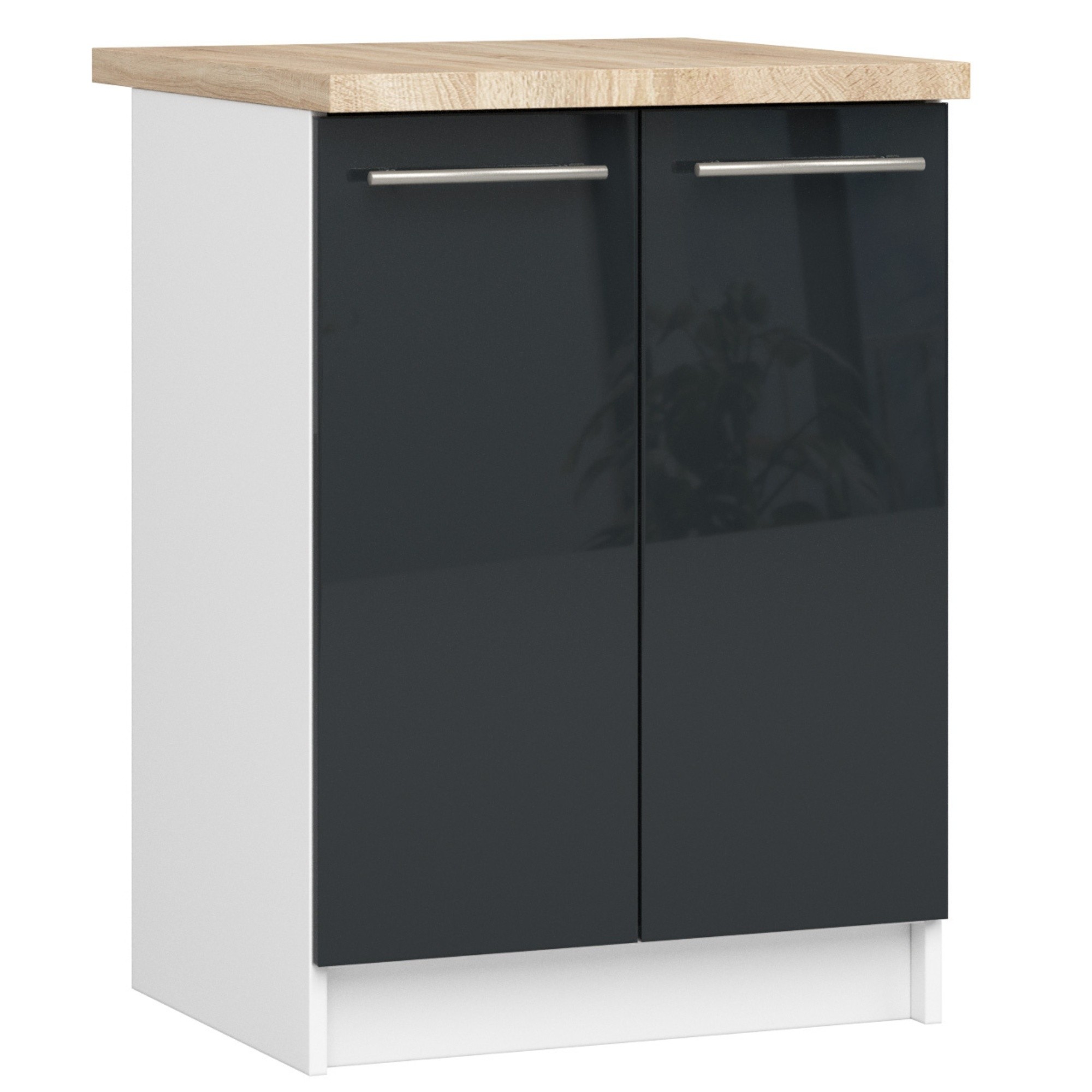 Küchenunterschrank 60 Cm Graphit / Weiß / Hochglanz Mit Arbeitsplatte 2 Türen Kollektion Oliwia Raumhirsch