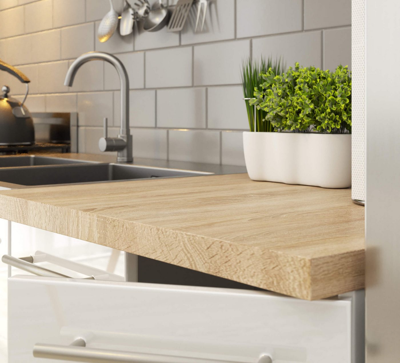 Küchenunterschrank Mit Schubladen 60 Cm Weiß / Hochglanz Mit Arbeitsplatte Soft-close 3 Schubladen Kollektion Oliwia Raumhirsch