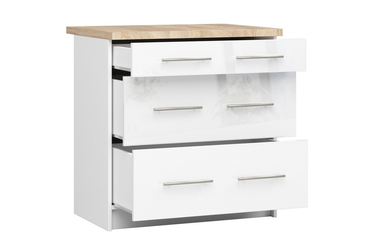 Küchenunterschrank Mit Schubladen 60 Cm Weiß / Hochglanz Mit Arbeitsplatte Soft-close 3 Schubladen Kollektion Oliwia Raumhirsch Bild 2