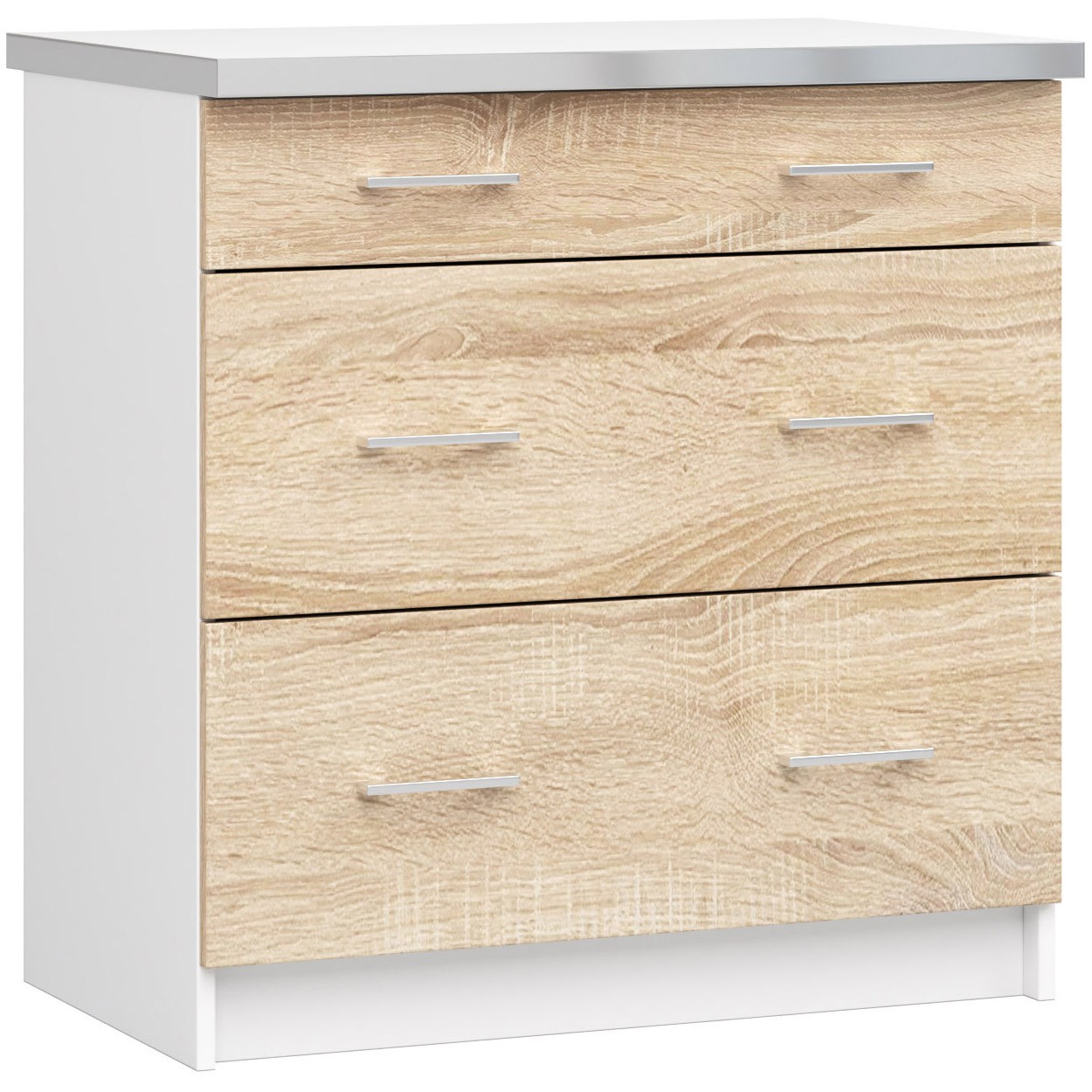 Küchenunterschrank Mit 3 Schubladen 80 Cm Moderne Ausführung Mit Arbeitsplatte Eiche Sonoma / Weiß Kollektion Lima Raumhirsch