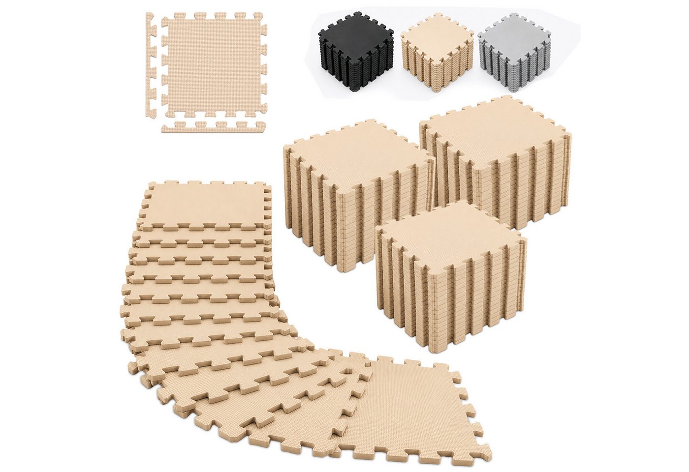 Relaxdays Bodenschutzmatte, 54er Set, 30x30 Cm, 5 M², Mit Rand, Schalldämmend, Schaumstoff, Puzzlematte Fitness, Beige Bild 5