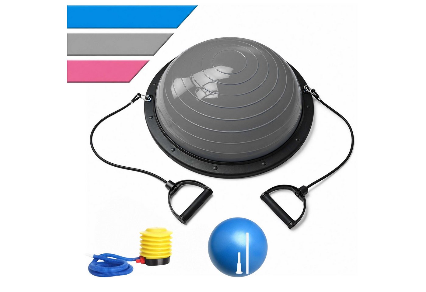 Relaxdays Balance Ball, 58 Cm, Mit Bändern & Luftpumpe, Anti Burst, 150 Kg, Halbball Für Yoga, Pilates, Fitness, Grau Bild 2