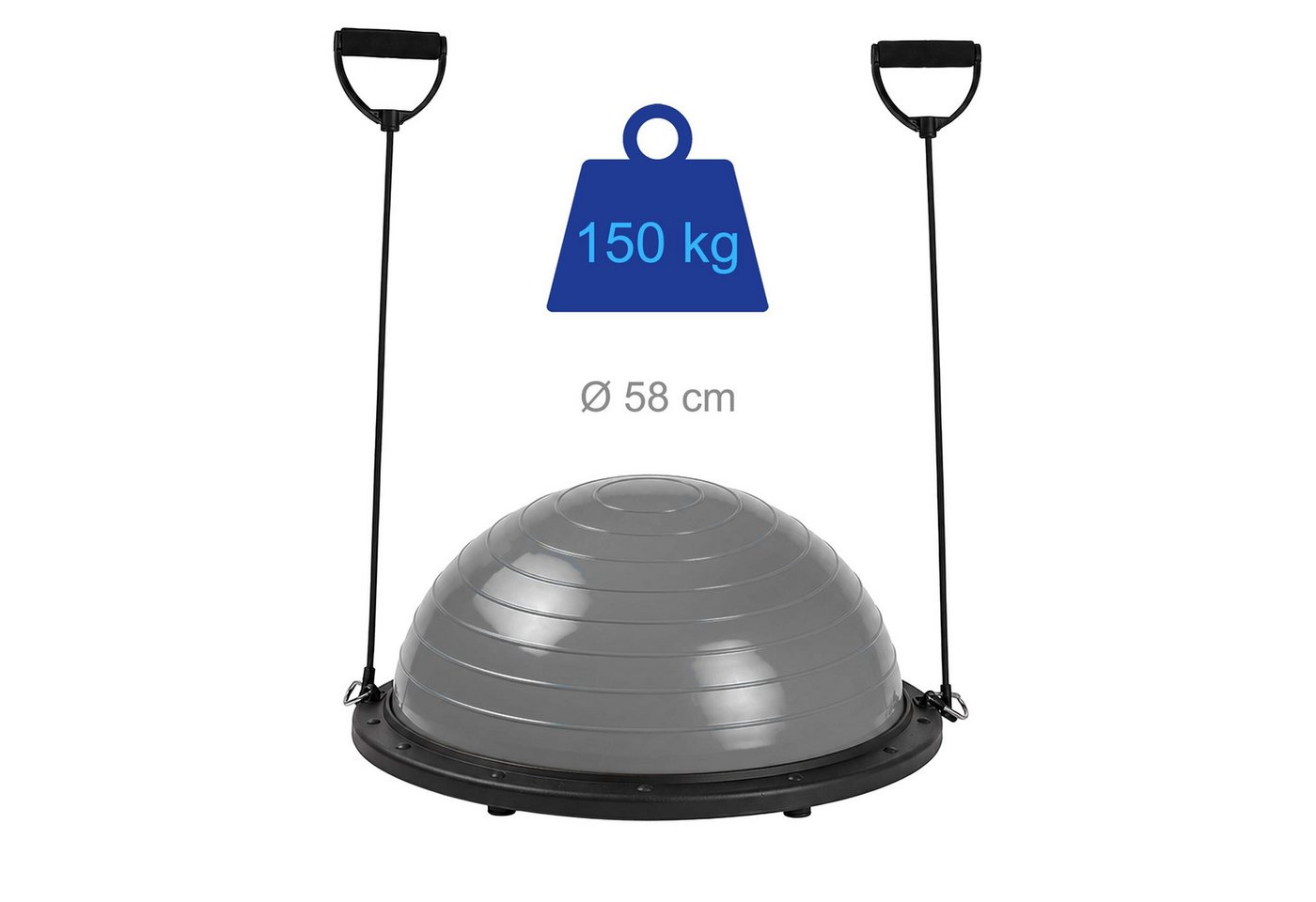 Relaxdays Balance Ball, 58 Cm, Mit Bändern & Luftpumpe, Anti Burst, 150 Kg, Halbball Für Yoga, Pilates, Fitness, Grau Bild 3