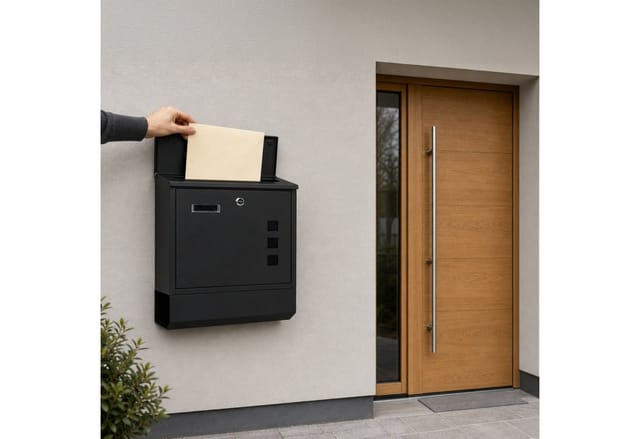 Relaxdays Briefkasten Mit Zeitungsfach, Hxbxt: 41 X 35 X 12,5 Cm, Sichtfenster, Namensschild, 4 Schlüssel, Schwarz