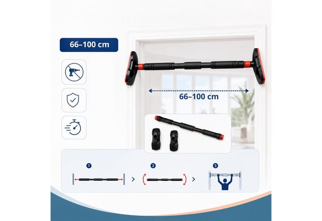 Relaxdays Klimmzugstange Türrahmen, Ausziehbar 66–100 Cm, 150 Kg, Zum Einklemmen, Ohne Bohren, Stahl, Türreck, Schwarz