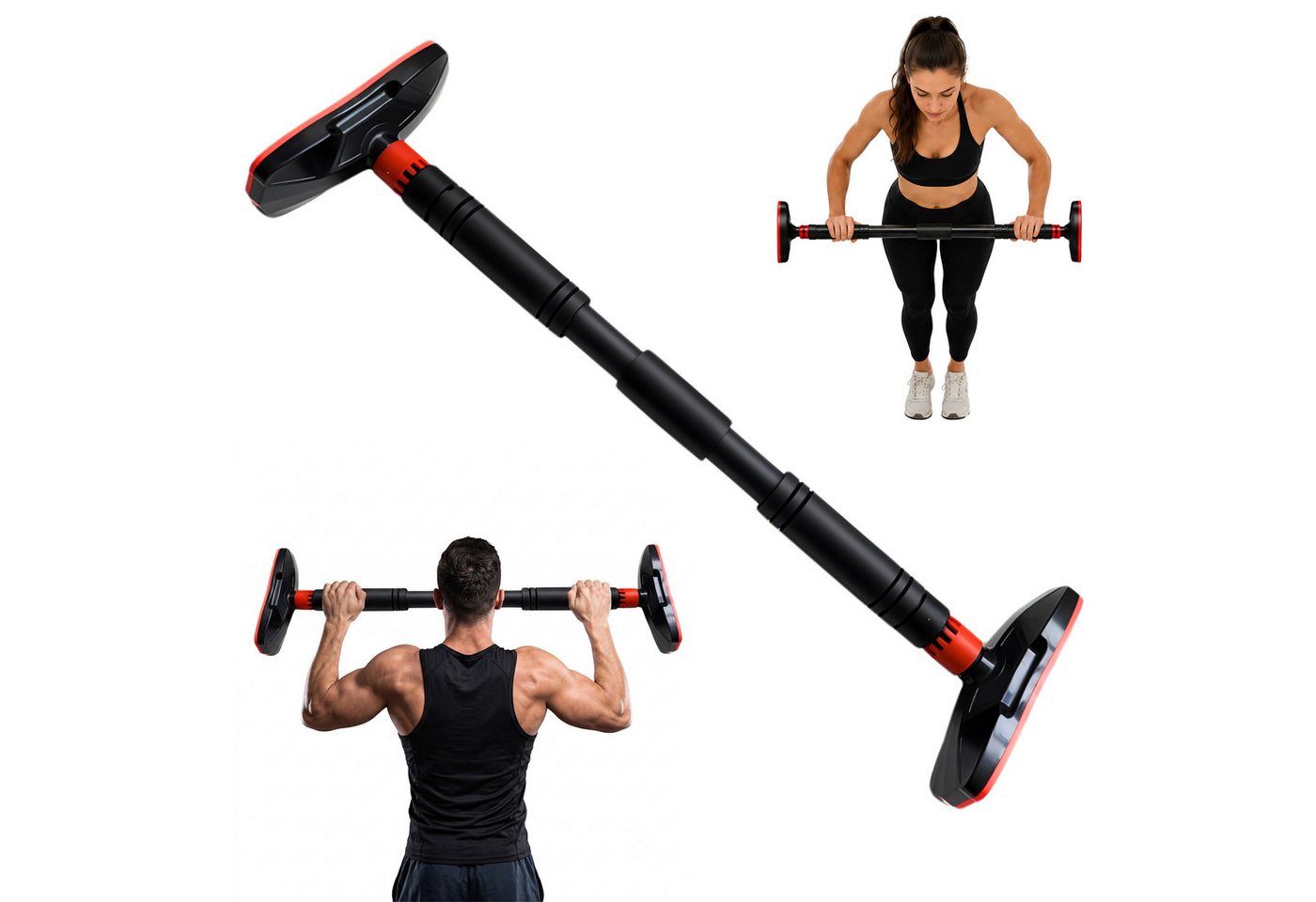 Relaxdays Klimmzugstange Türrahmen, Ausziehbar 66–100 Cm, 150 Kg, Zum Einklemmen, Ohne Bohren, Stahl, Türreck, Schwarz Bild 2
