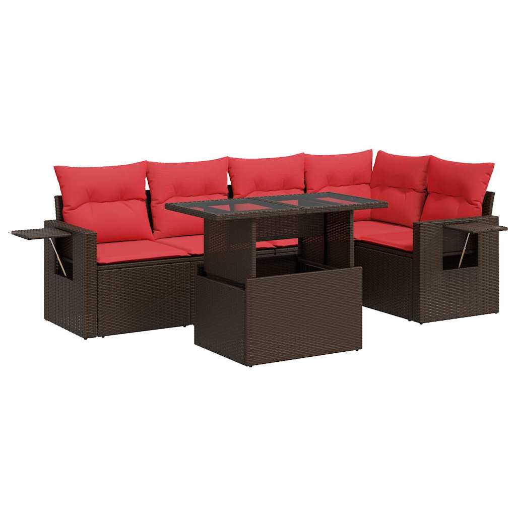 Vidaxl Rattan - 6-tlg. Garten-sofagarnitur Mit Kissen Braun Poly Rattan Akazie