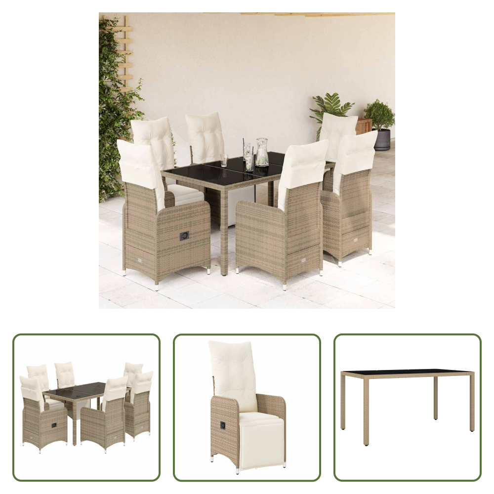 Vidaxl Bistro-set - 7-tlg. Garten-bistro-set Mit Kissen Braun Poly Rattan