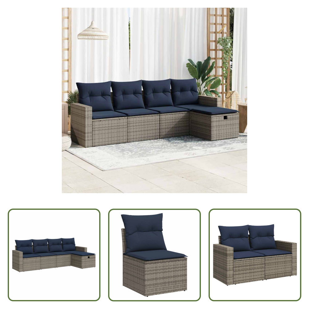Rattan - 5-tlg. Garten-sofagarnitur Mit Kissen Grau Poly Rattan
