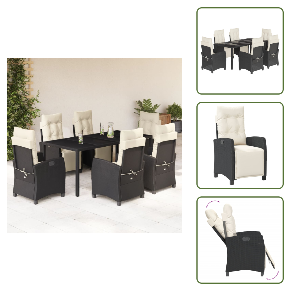 The Living Store 7-tlg. Garten-essgruppe Mit Kissen Schwarz Poly Rattan - Gartentisch - Gartenmöbel - Essgruppe - Outdoor Möbel - Terrassenmöbel