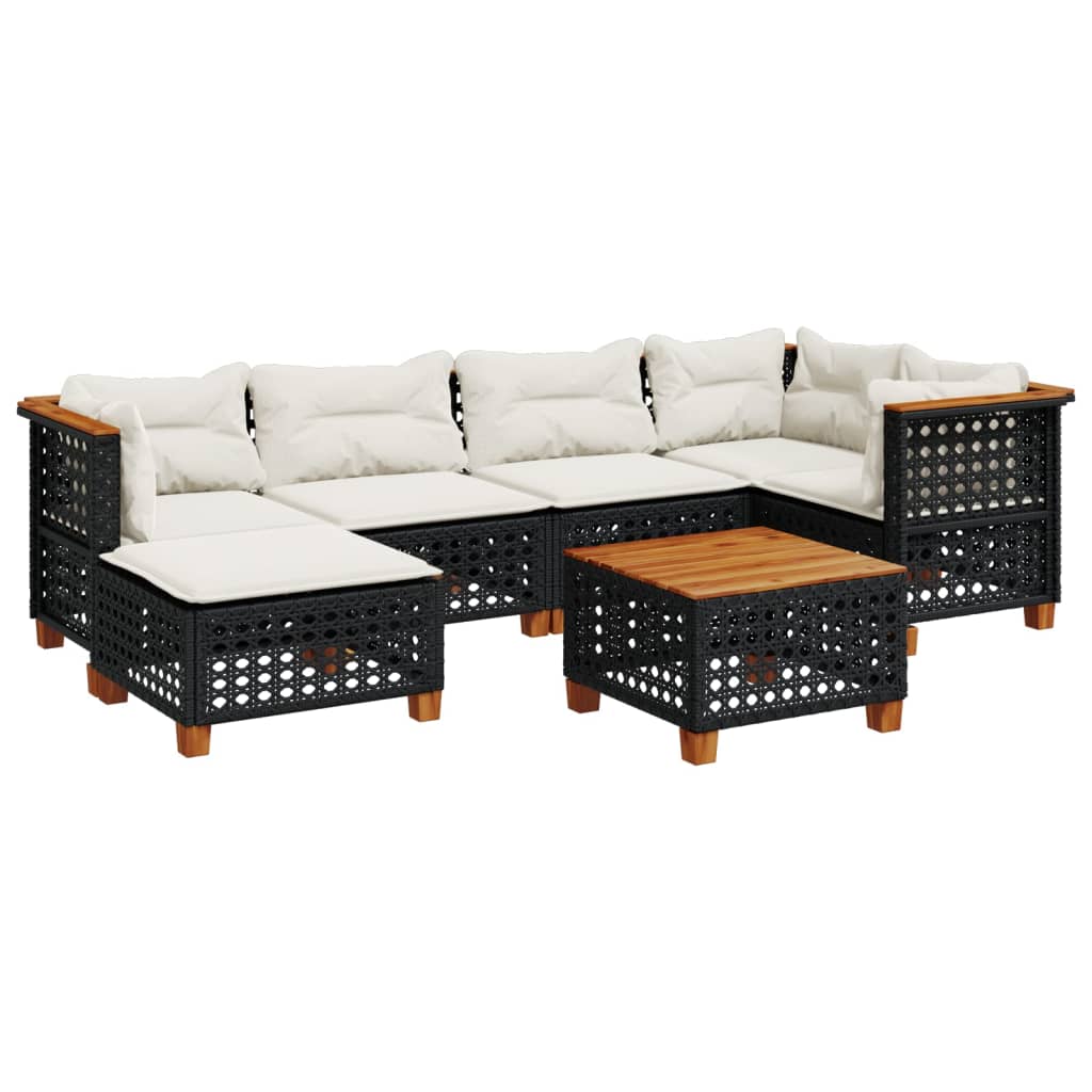 Vidaxl Gartensessel - 7-tlg. Garten-sofagarnitur Mit Kissen Schwarz Poly Rattan