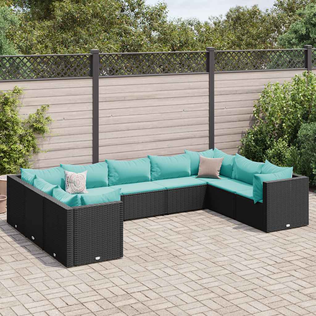 Vidaxl Rattanmöbel - 9-tlg. Garten-lounge-set Mit Kissen Schwarz Poly Rattan