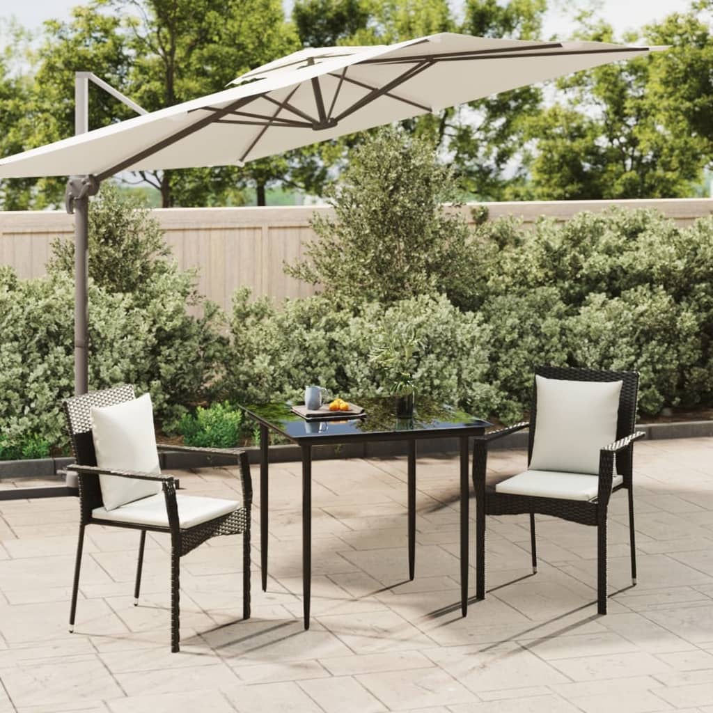 Gartenessgruppe - 3-tlg. Garten-essgruppe Mit Kissen Schwarz Poly Rattan