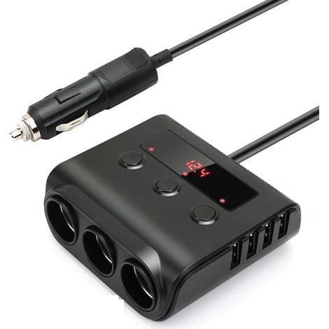 Kfz-ladegerät Mit 3 Anschlüssen, Mehrfachsteckdose Für Zigarettenanzünder, 24v/12v Usb-autoladegerät, Multi-splitter-adapter Mit Voltmeter, Schalter Und 4 Usb-anschlüssen Für Gps, Dashcam, Tablet Und