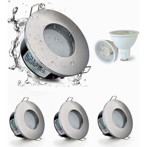 4er Set Wasserdichte Led-einbauleuchten Ip65 5w 3000k Warmweiß – Beleuchtung Für Bad Und Küche – Einbaumaß 68 Mm Gebürsteter Nickel