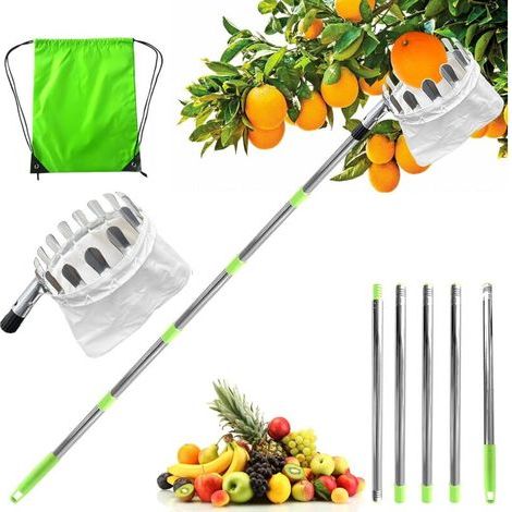 Cueille Fruits Avec Sac, Cueilleur De Fruits Amovible, Avec Manche Télescopique, 2m Ramasse Fruit De Inox, Sac De Collecte