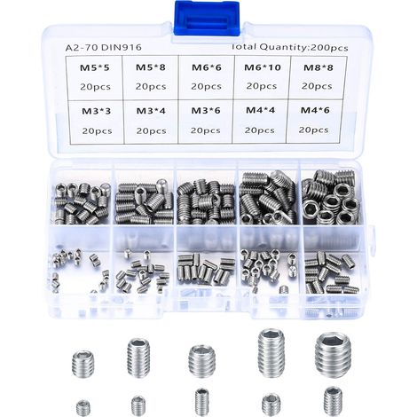 200 Pièces Vis Sans Tête En Acier Inoxydable M3 M4 M5 M6 M8 – Résistantes À La Corrosion – Pour Applications Électroniques Et Mécaniques